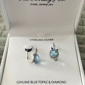 Elegant Blue Topaz and Diamond Earrings in Sterling Silver